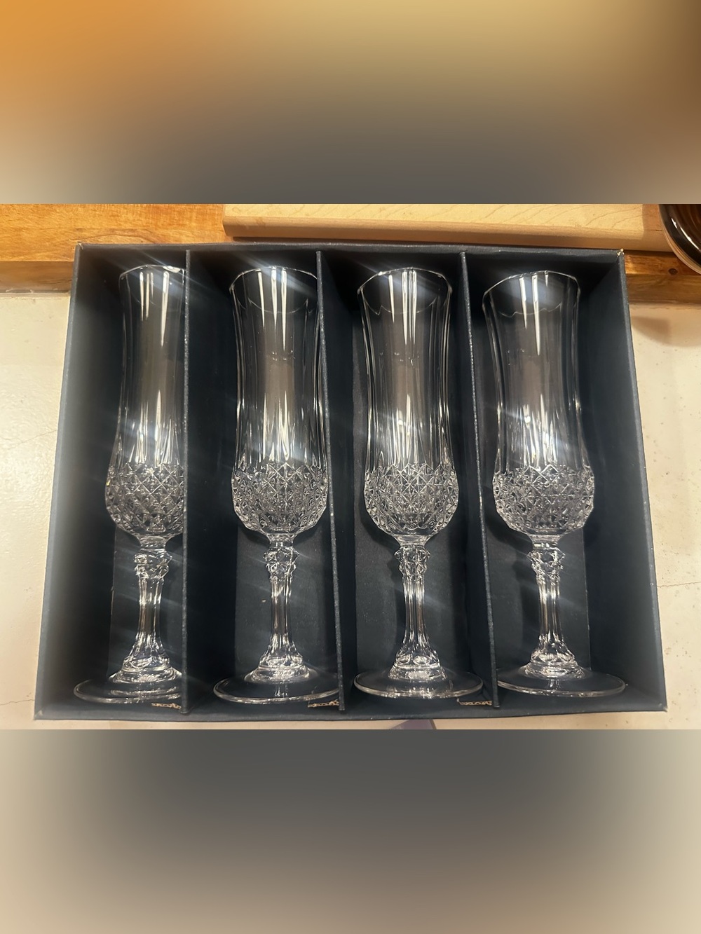 Longchamp Clear Cut Crystal Champagne Flutes - Set of 4